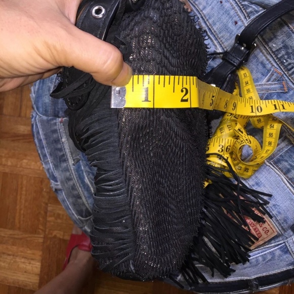 Ash black genuine leather bag with fringe new! - Picture 7 of 8